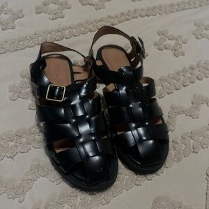 Madewell Black Leather Fisherman Sandals